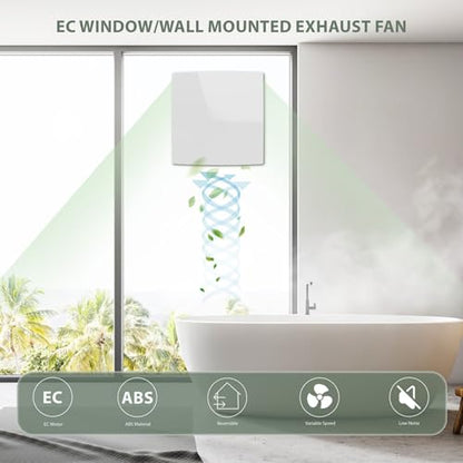 Bathroom Exhaust Fan 6 Inch Glass/Wall Mounted, Room Ventilation Fan Two-way Reversible EC Motor 10W,Air Vent Fan Remote Control with 70 Second Air Circulation,Four Speed Regulation, Low Noise,White - size: APC15-J-6in