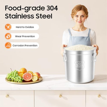 304 Stainless Steel Airtight Canister, 12.68Gal Large Rice Storage Container with Handles & Lid, Food Storage Container for Flour Coffee Bean Tea Grain