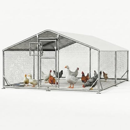 10x13FT Metal Chicken Coop, Dutch Door Chicken Run with Waterproof Cover and Chicken Wire, Walk in Chicken Coop for Hen House, Duck Coop and Rabbit Run - size: 2 Unit Coop Without Chicken Perch