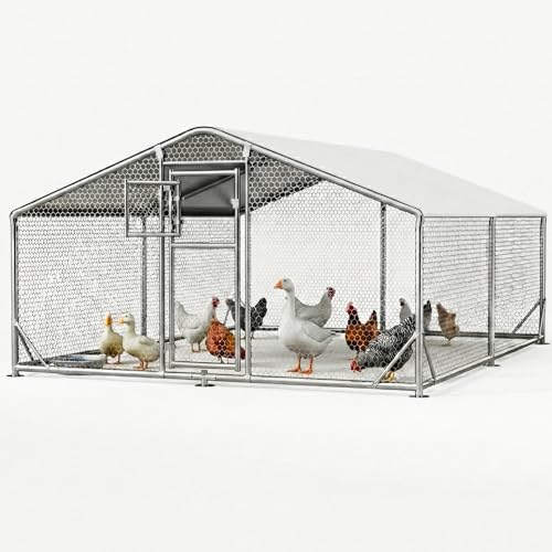 10x13FT Metal Chicken Coop, Dutch Door Chicken Run with Waterproof Cover and Chicken Wire, Walk in Chicken Coop for Hen House, Duck Coop and Rabbit Run - size: 2 Unit Coop Without Chicken Perch