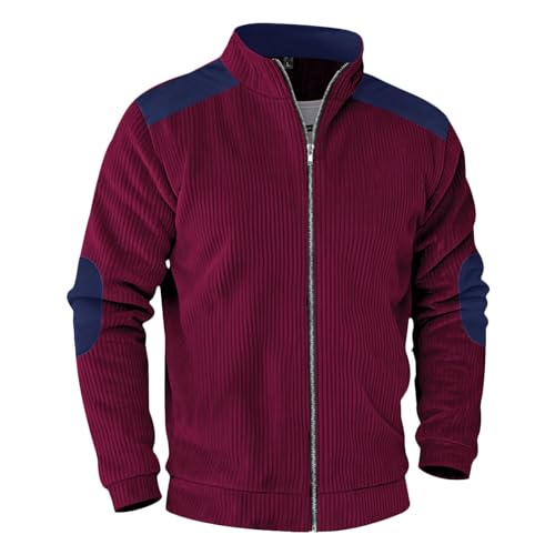 Mens Zip Up Stand Collar Jacket 2025 New Fall Jacket Color Block Long Sleeve Loose Fit Leisure Coat with Elbow Patch - color: Color03, size: Small