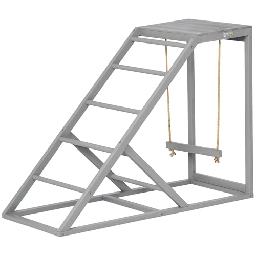 PawHut Chicken Activity Play for Healthy & Happy Animals, Swing Set with Chicken Perches & Hen Ladder, Coop Toy, Gray - color: Grey