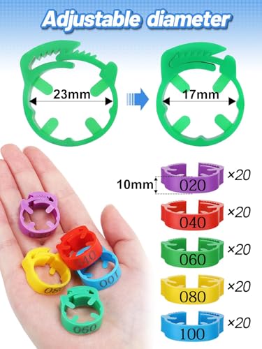 MEWTOGO 17-23mm Adjustable 100 Pcs Chicken Leg Bands - Colorful Numbered Chicken Identification Leg Rings, Durable Poultry Leg Bands for Ducks Goose Turkey Small Birds