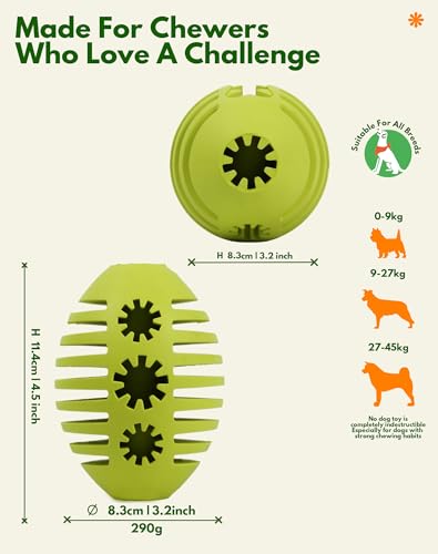 Deeow Natural Rubber Rugby Ball Dog Toy - Interactive Fetching & Chewing Puppy Toys, Slow Feeder Treat Dispenser Pet Toy, World Cup Soccer Teething Relief Puppy Toy for Aggressive Chewers
