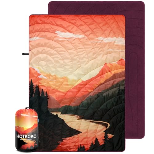 Waterproof Stadium Blanket, Fleece Camping Blanket Wearable Soft Warm Camp Blanket for Outdoor Camping, Picnic, Stadium, Sports, Beach, Car - color: Sunset River