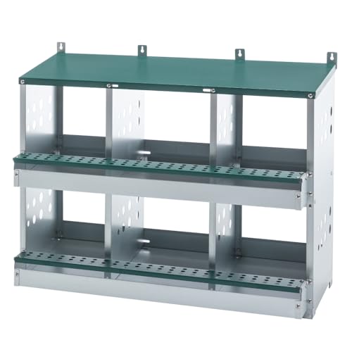 Durable Metal Chicken Nesting Box for Hens, Wall-Mounted Poultry Nest Box with Ventilated Design to Support Natural Laying Behavior (6-Hole,Green-1) - color: 6-Hole,Green-1