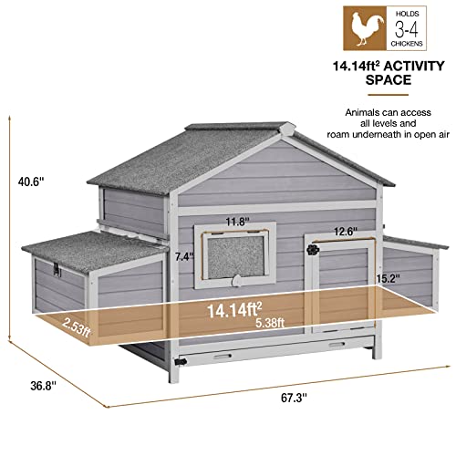 GUTINNEEN Chicken Coop Outdoor Hen House Duck Coop Rabbit Hutch Wooden Poultry Cage with 3 Perches,2 Sides Large Nesting Boxes