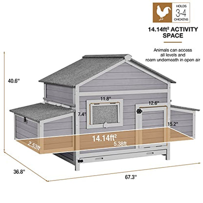 GUTINNEEN Chicken Coop Outdoor Hen House Duck Coop Rabbit Hutch Wooden Poultry Cage with 3 Perches,2 Sides Large Nesting Boxes