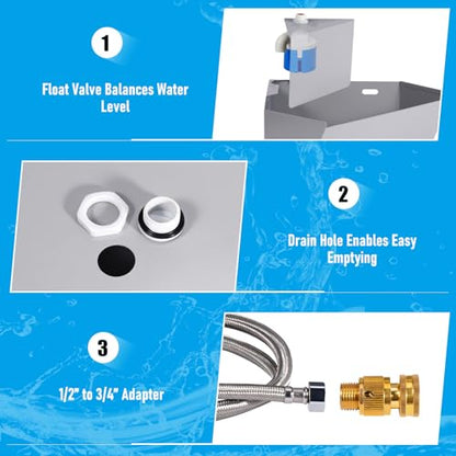 1.6Gal Automatic Livestock Waterer with Float Valve for Horse Dog | Self-Filling Drinking Trough Corner Wall Mount, Stainless Steel, with Drainage Hole, Space-Saving Design, Easy to Install