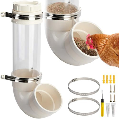 EBaokuup Visible Automatic Chicken Feeder-17 Inch PVC Pipe Poultry Feeders No Waste-Large Hanging Gravity Chicken Feeder for Coop Ducks Turkeys Geese(5.6 Pound)