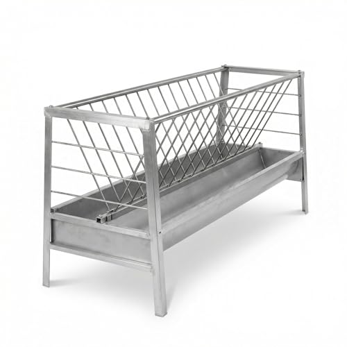 Stainless Steel Feeder with Galvanized Trough Hay Rack, 77 Gallon Capacity 60-Inch Length 2 in 1 Hay Feeder for Goats, Sheep and Ponies, Deeper Tray, 33.4-Inch Height for Farms, Sheep Sheds, Pastures