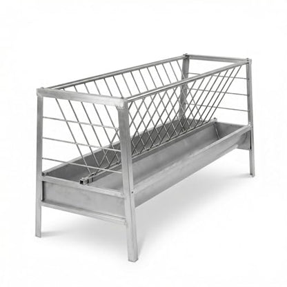 Stainless Steel Feeder with Galvanized Trough Hay Rack, 77 Gallon Capacity 60-Inch Length 2 in 1 Hay Feeder for Goats, Sheep and Ponies, Deeper Tray, 33.4-Inch Height for Farms, Sheep Sheds, Pastures