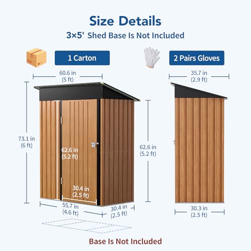 3x5FT Outdoor Storage Shed, Metal Garden Shed with Updated Frame Structure & Lockable Door, Large Tool Shed for Backyard, Patio,Lawn,Utility & Bike Storage - size: 3x5 FT (No Base)