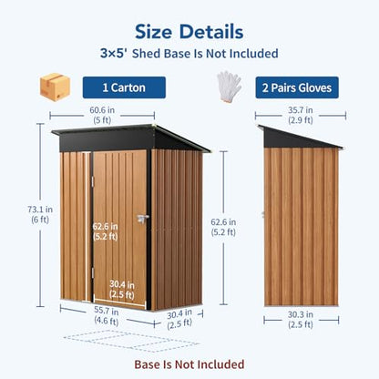 3x5FT Outdoor Storage Shed, Metal Garden Shed with Updated Frame Structure & Lockable Door, Large Tool Shed for Backyard, Patio,Lawn,Utility & Bike Storage - size: 3x5 FT (No Base)