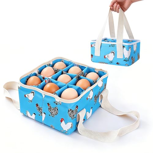 Eggs Collecting Basket, Durable Canvas Egg Basket with Plastic Board, 9-Pouch Chicken Egg Holder Bag for Gathering Fresh Eggs, Egg Gathering Basket and Multipurpose Chicken Holder Bag (Blue) - color: Blue