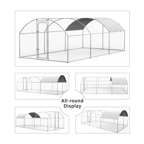 ORANLAND Large Metal Chicken Coop, 14.8x9.9x6.6ft Walk-in Chicken Runs with Cover, Dome Roof Chicken Pen with Security Lock, Outdoor Duck Rabbit Cage Poultry Pen for Backyard, Farm, Yard - size: 177.2"L x 119.0"W x 77.0"H