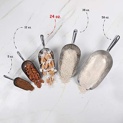 Cast Aluminum Utility Scoop - 24 oz. - Round Bottom, ice scoop For Multi-Purpose Use, With Finger Groove Handle (24 oz.) - size: 24 oz