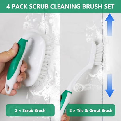 Scrub Brush Set, 4 Pack Deep Cleaning Brush Kit - 2 Scrub Brush, 2 Tile & Grout Brush with Built-in Scraper, Household Commercial Scrubber for Floor, Shower, Pool Wall, Tub (Green) - color: Green