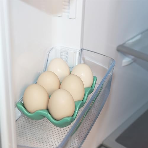 Ceramic Egg Holder Egg Tray Porcelain Fresh Egg Holder for Fridge Countertop Kitchen Storage Half Dozen 6 Cups - color: Green