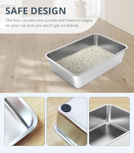 WENBOKMIN Stainless Steel Cat Litter Box, 6in Cat Litter Pan for Cats and Rabbits, Metal Litter Box High Sides Nonstick Odor Control Anti-Corrosion - size: 20" L x 14" W x 6" H