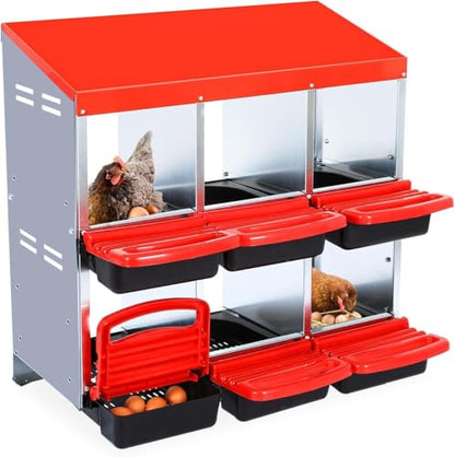 Chicken Nesting Boxes,6 Compartment Nesting Boxes for Laying Eggs,Wall Mount Poultry Roll Away Chicken Laying Boxes,Easy Egg Collection,Cleanable Pull Out Hen Roosting Boxes