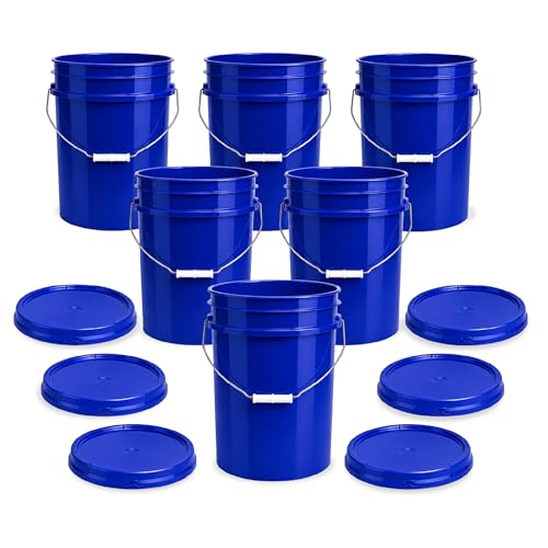 ePackageSupply 5 Gallon Bucket - Food Grade w/Lid BPA-Free,6 Pack - Blue | Airtight Gasketed Tear Strip Lid, Heavy-Duty 90 Mil HDPE Plastic Pail, Bulk Storage, Food Safe Durable Container, Made in USA - color: Blue, size: 6 Packs