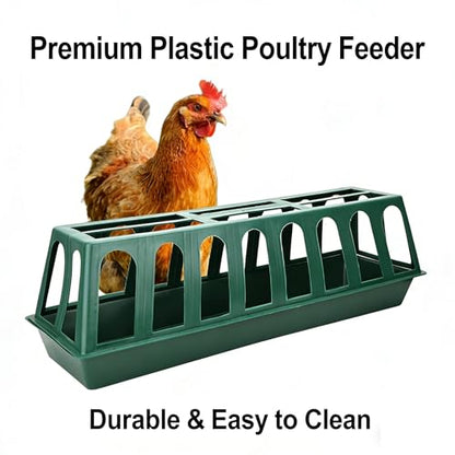 COZIWOW Plastic Poultry Feeder Rack, No-Waste Chicken Feeder with 12 Feeding Slots, Heavy-Duty Green Feeding Trough for Chickens, Ducks, Geese, and Small Poultry, Farm & Backyard Poultry Supplies