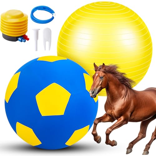 48 Inch Giant Herding Ball with Covers for Horses, Large Inflatable Horse Toys for Stable, Training, and Entertainment Play, Anti Burst Exercise Ball, Pump Included(Blue-Yellow) - color: Blue-yellow