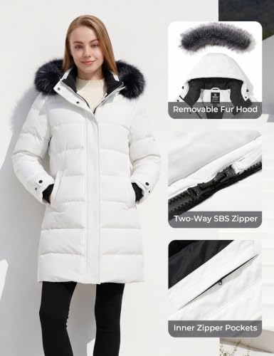 wantdo Women's Long Quilted Winter Coat Thicken Puffer Jacket with Faux Fur Hood - color: Beige, size: Large