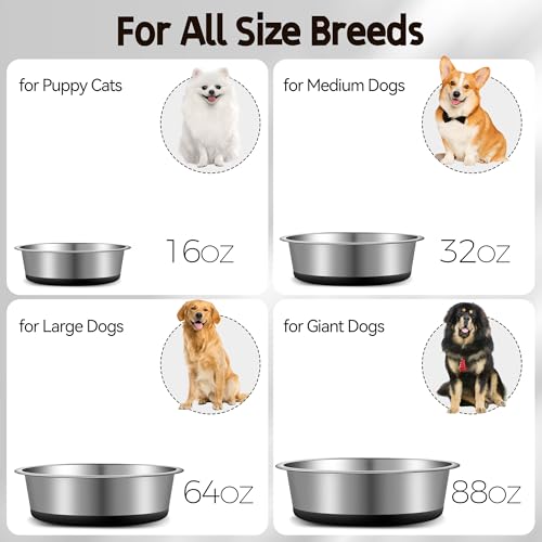 Stainless Steel Dog Bowls, Non Slip Dog Metal Bowls, 2 Pack Food and Water Pet Feeders Heavy Duty Dishwasher Safe (32oz, 4cup) - size: M-32oz,4cup