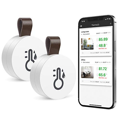 ORIA Thermometer Hygrometer, Wireless Humidity Temperature Sensor Mini with Data Export and Alert, Temp Humidity Monitor for House, 2 Pack