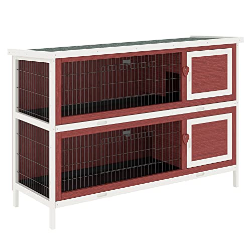 PawHut 54" 2-Story Rabbit Hutch Bunny Cage with Openable Roof, No Leak Tray and Fun Enclosed Run, for Rabbits, Chickens, Ducks, Indoor/Outdoor