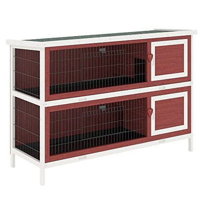 PawHut 54" 2-Story Rabbit Hutch Bunny Cage with Openable Roof, No Leak Tray and Fun Enclosed Run, for Rabbits, Chickens, Ducks, Indoor/Outdoor