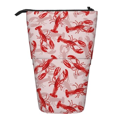 Red Crawfish Standing Pencil Case Cute Telescopic Stationary Pouch with Zipper Large Capacity Stand up Pen Bag Portable Makeup Holder for School Office Supplies - color: Crawfish