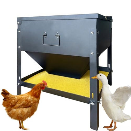 80 lb Automatic Chicken Feeder, Adjustable Height Poultry Set | Metal build, Latch closure, Carry handle, Grain storage, Ducks, Turkeys, Backyard coop, Farm use