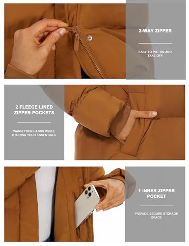 ROYAL MATRIX Women's Long Quilted Puffer Coat, Winter Warm Maxi Puffer Jacket with Detachable Hood - color: Brown, size: XX-Large