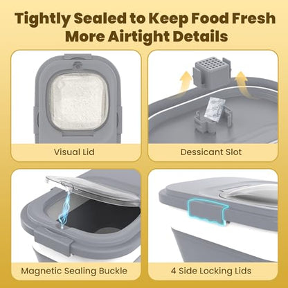 HOYTAMDA 25-35Lbs Rice Container,Collapsible Airtight Food Storage Containers with Wheels,Handle,Rice Storage Container with Small Bin and Scoop,Rice Dispenser for Flour Sugar Cereal Grain Dog Cat - color: Grey/25-35lbs