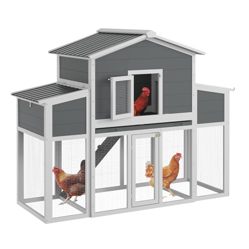 Wooden Chicken Coop for 2-6 Chickens, Outdoor Chicken House with Run & 2 Nest Boxes, Outside Hen House Poultry House Pet Hutch Chicken Cage with Waterproof Roof & Ramp, (66''LX32''WX53''H) - size: 66"L x 32"W x 53"H