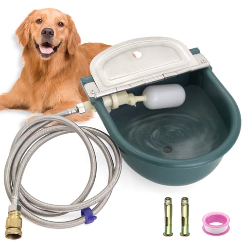 Automatic Livestock Waterer Dog Watering Bowl Animals Water Dispenser with Extended Water Hose 79 in, Quick Connector Adapter and 2pcs Expansion Screws, with Drainage Hole for Horse Cattle Goat Dog