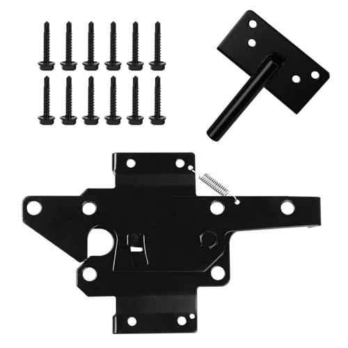 Self-Locking Gate Latch – Heavy-Duty Post Mount Automatic Lock for Wood/PVC Fence Gates Includes Fasteners – Secure Locking Hardware for Pool, Yard, Garden, Outdoor Use-1p&2p (1, Black)