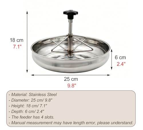 Round Stainless Steel Chick Feeder, Small Multi-Compartment Pig Feeder, Outdoor/Indoor Metal Water Trough for Barn, Pasture, Homestead(25 cm/9.8") - size: 25 cm/9.8"