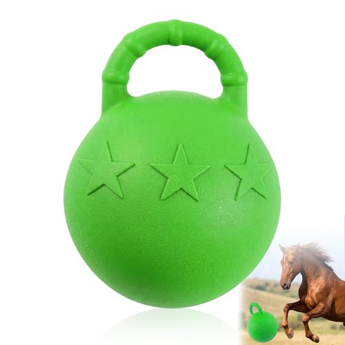 Seenelling 1 Pcs 10 Inch Horse Ball with Handle, Fruit Scented Horse Stall Toy, Anti Burst Slow Rebound Rubber Equine Play Herding Ball for Boredom Relief, Stable Enrichment Interactive (Green) - color: Green