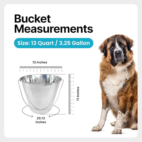 3 Gallon Stainless Steel Bucket - Heavy Duty Flat Side Metal Bucket for Feeding & Watering Pets, Livestock & Cleaning - Perfect for Crates, Kennels, Cages & Hang on Fences - 13 Quart - size: 13 Quarts