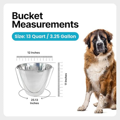 3 Gallon Stainless Steel Bucket - Heavy Duty Flat Side Metal Bucket for Feeding & Watering Pets, Livestock & Cleaning - Perfect for Crates, Kennels, Cages & Hang on Fences - 13 Quart - size: 13 Quarts
