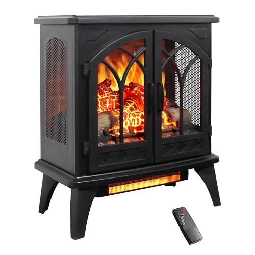 24" Electric Fireplace, Fireplace Heater w/Realistic Flame, Remote, Timer, Freestanding Fireplace w/Adjustable Brightness, Thermostat, Overheating Protection, 1500W, Black - size: 24" (w/Brick Wall Background)