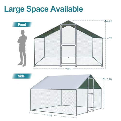 Airynee Large Chicken Coop, Chicken Coops for 10 Chickens, Chicken Runs for Yard with Water Poof & UV Resistance Cover, Spire Roof Chicken Coop Run with Double Lockable Doors for Outdoor Backyard - size: 79.2"L x 117.6"W x 79.2"H