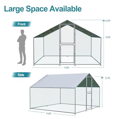 Airynee Large Chicken Coop, Chicken Coops for 10 Chickens, Chicken Runs for Yard with Water Poof & UV Resistance Cover, Spire Roof Chicken Coop Run with Double Lockable Doors for Outdoor Backyard - size: 79.2"L x 117.6"W x 79.2"H