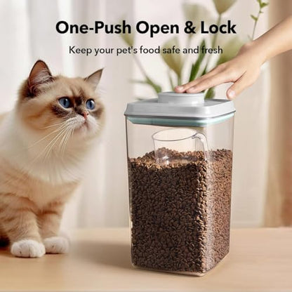 Dog Food Storage Container, 4L/4.2 Qt Airtight Pet Canister with One-Touch Lid, 130ml Scoop, BPA-Free Stackable Clear Kibble Holder for Kibble, Cat Food and Treats - size: 4Qt