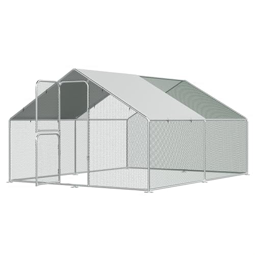Chicken Coop Walk-in Chicken Runs for Yard with Waterproof Cover for 10/20 Chickens Large Metal Chickens Pen with Security Lock Poultry Cage