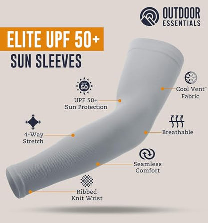 OutdoorEssentials UV Sun Sleeves for Men & Women, Cooling Arm Sleeves UPF 50+ | Golf, Tattoo Cover Up, Sun Protection - color: (2 Pairs): 1 Dark Gray, 1 Light Gray